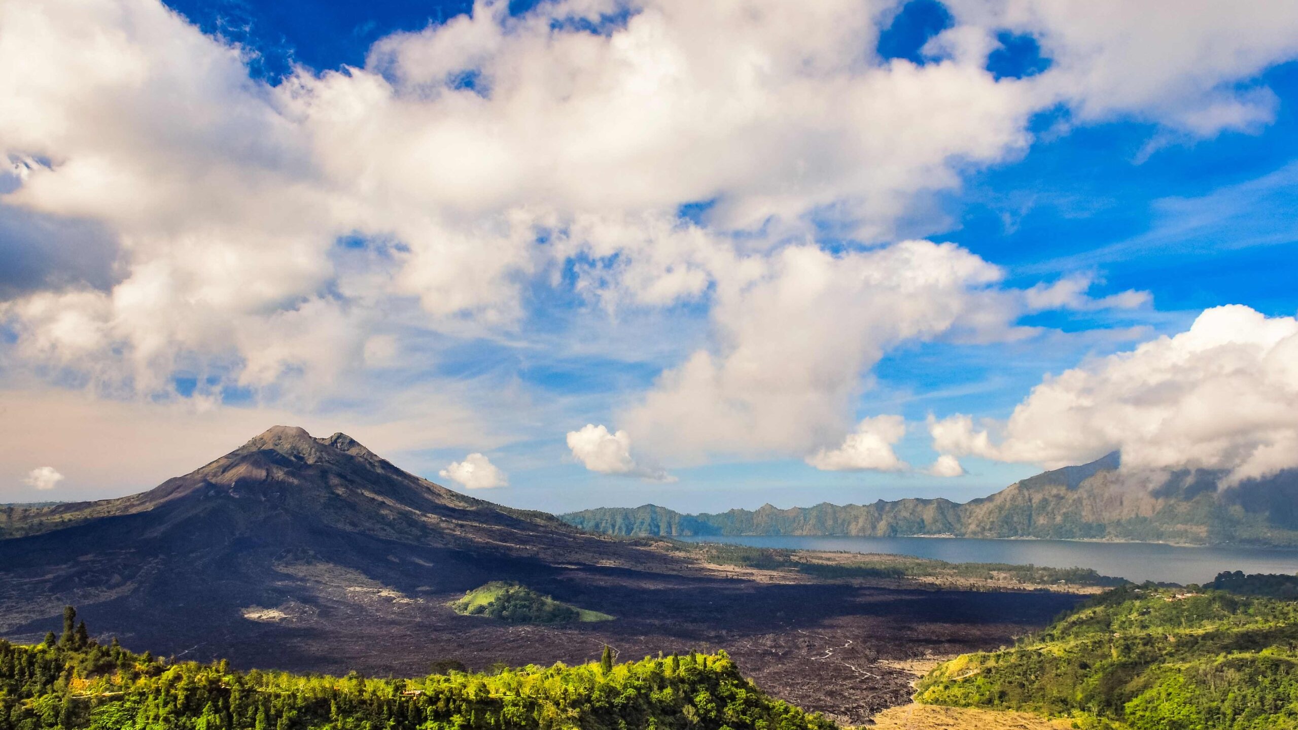 Landscape view of volcano mount Gunung Batur, Kintamani, Bali